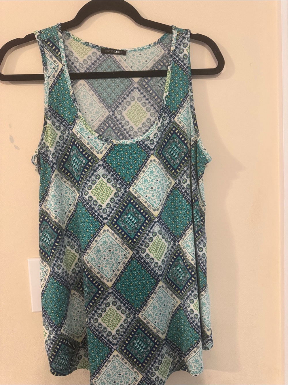 Papermoon Teal Navy and Aqua Patchwork-Print Tank Top